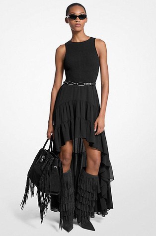 Haljina od žoržeta s elastično prošivenim gornjim dijelom