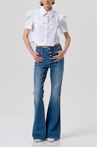 Jeans hlače sa zvonastim nogavicama i visokim strukom