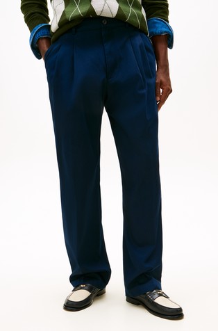 Platnene hlače sa širokim nogavicama i naborima