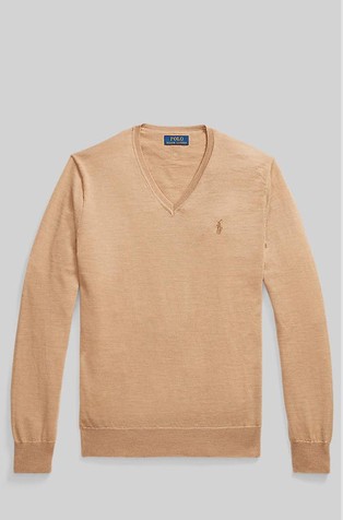 Slim fit pleten vuneni pulover s V-izrezom