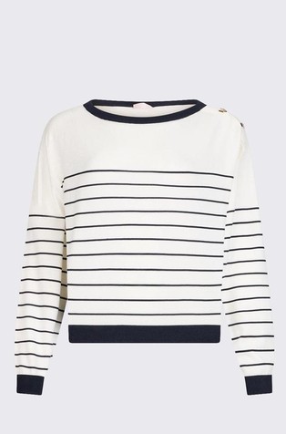 Pleten prugasti pulover s ukrasnim gumbima