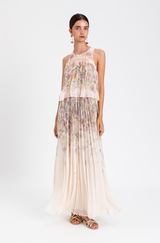 Long viscose crépon floral dress