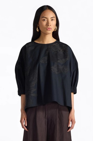 Cotton poplin blouse with embroideries