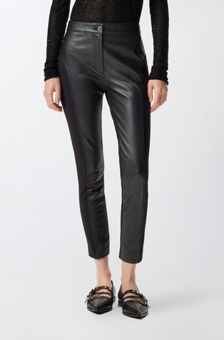 Skinny fit hlače od kombinacije kože i rastezljive tkanine