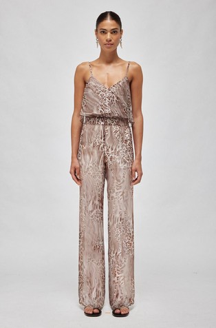 Animal-print chiffon trousers