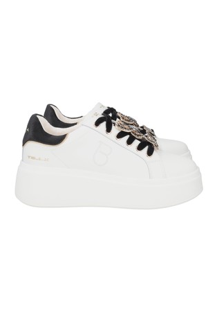 Dazzling leather sneaker with jewel butterflies