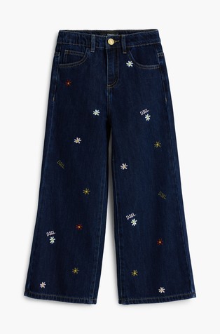 Jeans hlače sa širokim nogavicama i vezovima