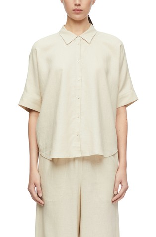 Oversized short-sleeved shirt blouse in a linen blend