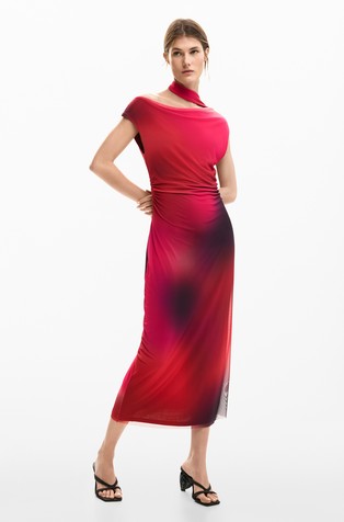 Asymmetric-neck slim dress