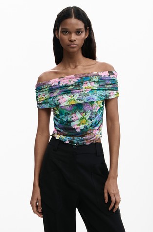 Floral off-the-shoulder neck t-shirt