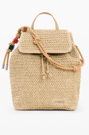 Small raffia backpack with braided handle