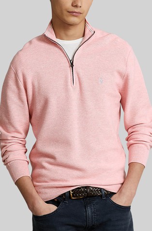 Cotton Mesh Quarter-Zip Sweater