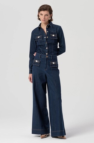 Jeans hlače s visokim strukom i širokim nogavicama