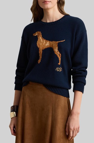 Intarsia-knit Dog Cotton Sweater