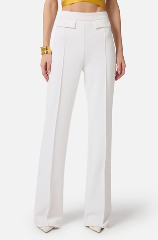 Trousers in double layer stretch crêpe fabric with embroidered logo