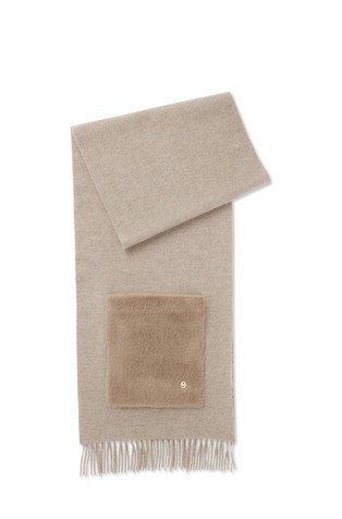 Pleten šal od mješavine vune s džepovima od umjetnog krzna