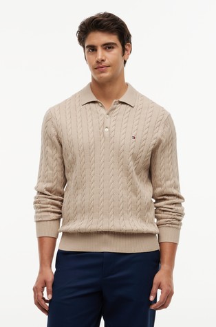 Cable Knit Cotton Polo Jumper