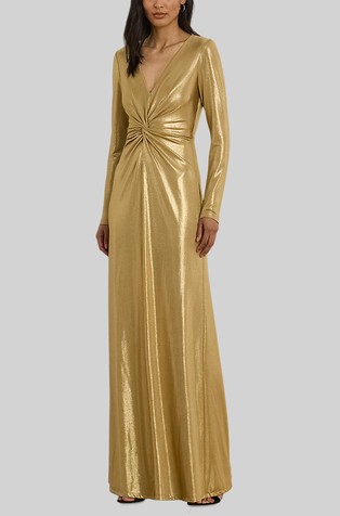 Večernja haljina od jerseya s metalnim sjajem