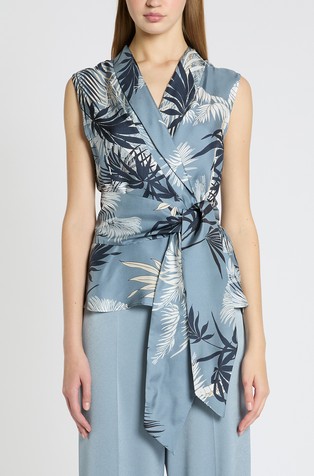 Sleeveless silk wrap blouse
