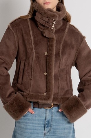 Jacket made in fake suede with shearling
