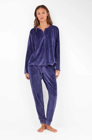 Stretch fleece pajamas with polka dot print