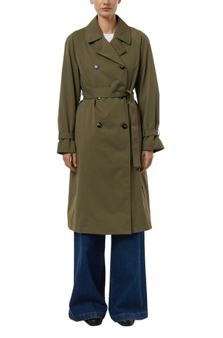 Double breasted trench coat with self tie belt