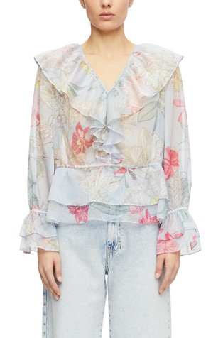 Feminine chiffon blouse with flounce details