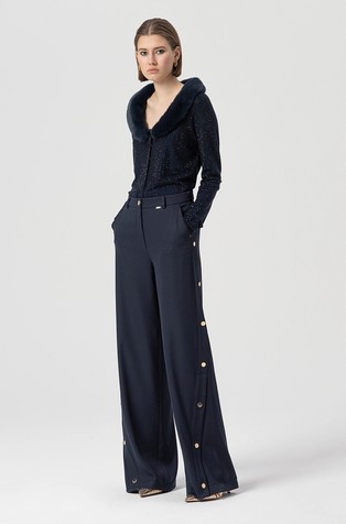 Palazzo hlače s pritisnim gumbima na bočnim prorezima