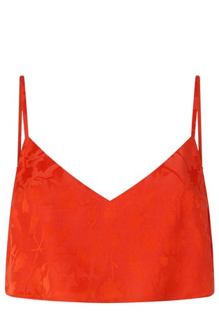 Floral jacquard crop top with spaghetti straps