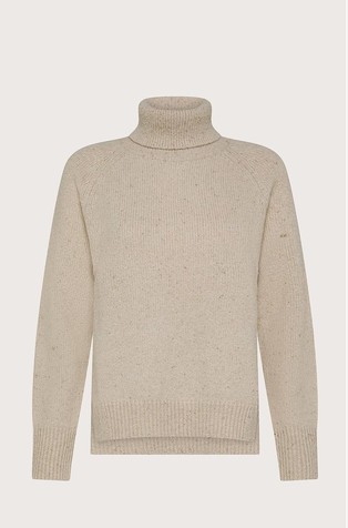 Pleten vuneni pulover s visokim ovratnikom i svjetlucavim lurex vlaknima