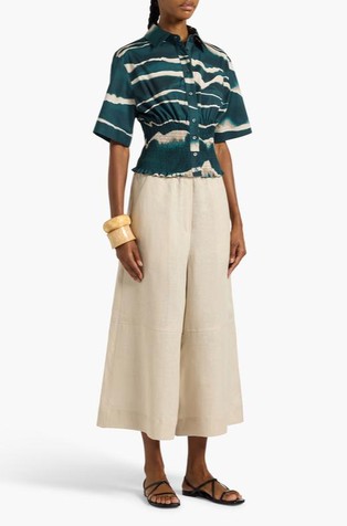 Printed cotton shirt with smocked hem