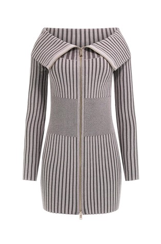 Rebrasto pletena haljina s visokim ovratnikom i patentnim zatvaračem