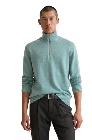 Regular fit pleten pulover s djelomičnim kopčanjem i meliranim uzorkom