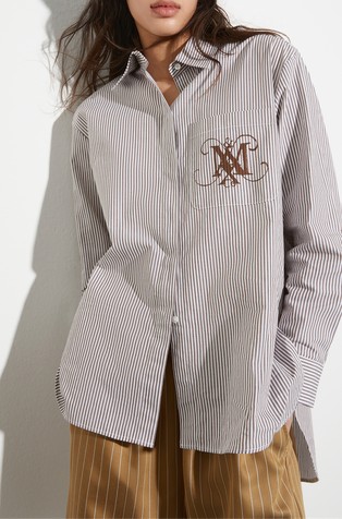 Long cotton shirt with emblem embroidery