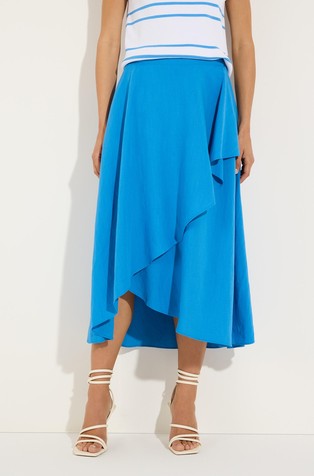 Asymmetrical wrap-style skirt in viscose and linen