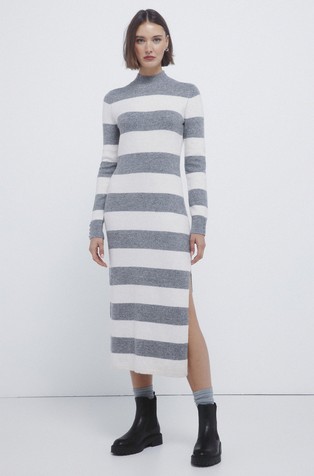 Pletena midi haljina s prugastim uzorkom