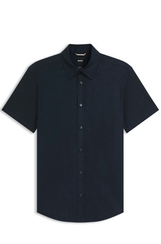 Slim-fit short-sleeved shirt in stretch linen