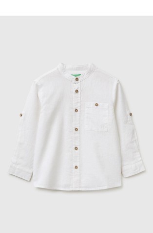 Linen blend mandarin collar shirt