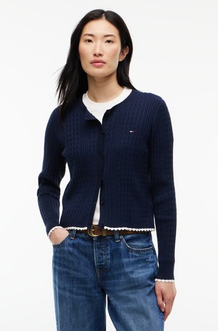 Slim fit kardigan s uzorkom lanca i valovitim rubovima