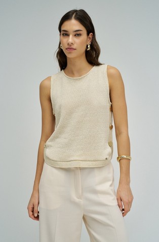Lurex knit top with decorative buttons
