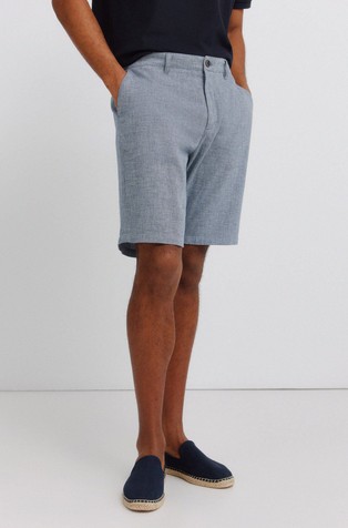 Dobby cotton and linen comfort fit Bermuda shorts