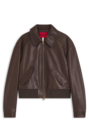 Relaxed cropped leather jacket