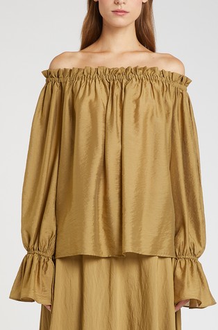 Off-shoulder satin blouse