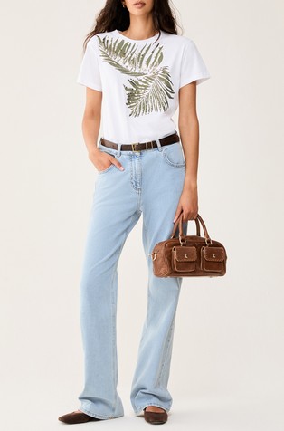 Slim fit jeans hlače sa zvonastim nogavicama