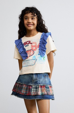 Printed ruffle T-shirt