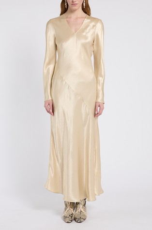 Long sleeved satin dress with matching scarf