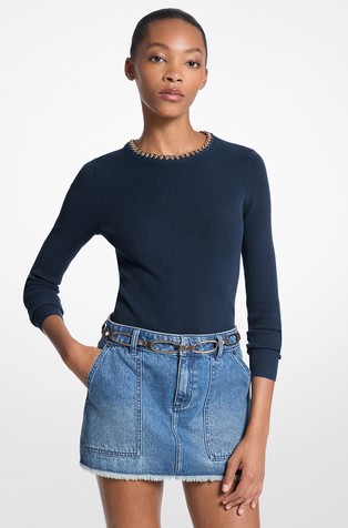 Pleten pulover od mješavine viskoze s ukrasnim lančićem