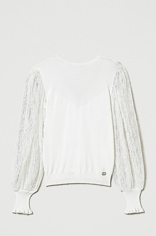 Obostran pleten pulover s rukavima od čipke