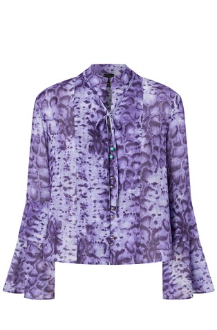 Blouse with snake print and jewel buttons