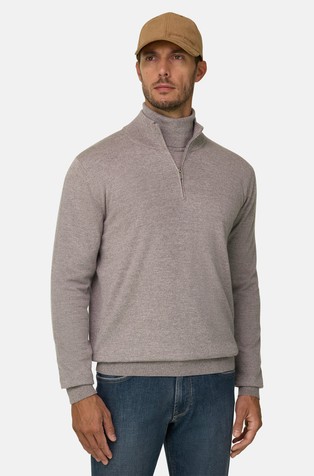 Pleten pulover s djelomičnim patentnim zatvaračem od Cashwool® merino vune s meliranim uzorkom